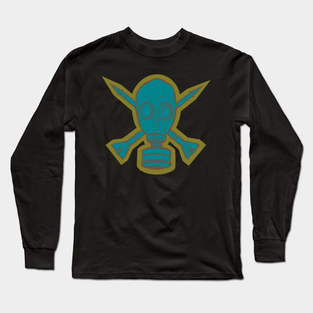 Gas Mask & Crossed Missiles Long Sleeve T-Shirt by Art from the Blue Room